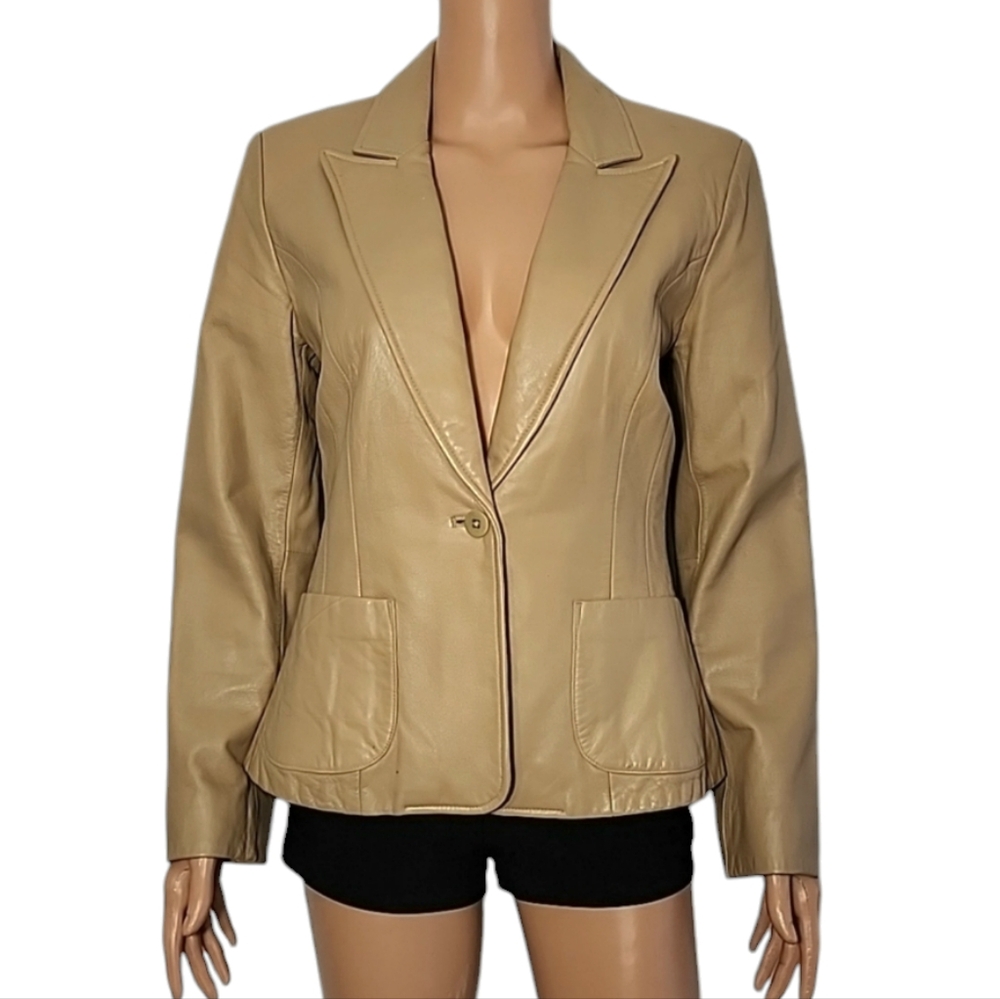 The Limited Women's Tan Leather Jacket Long sleeve Size 6 Small